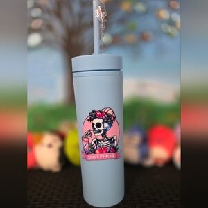 Blue Tumbler with Skeleton Design